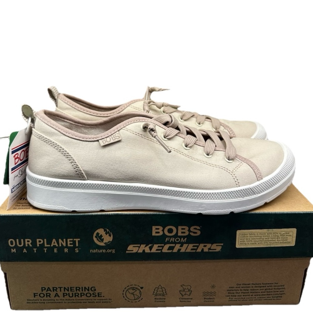 Skechers BOBs Light Beige Cream Canvas Sneakers NWT